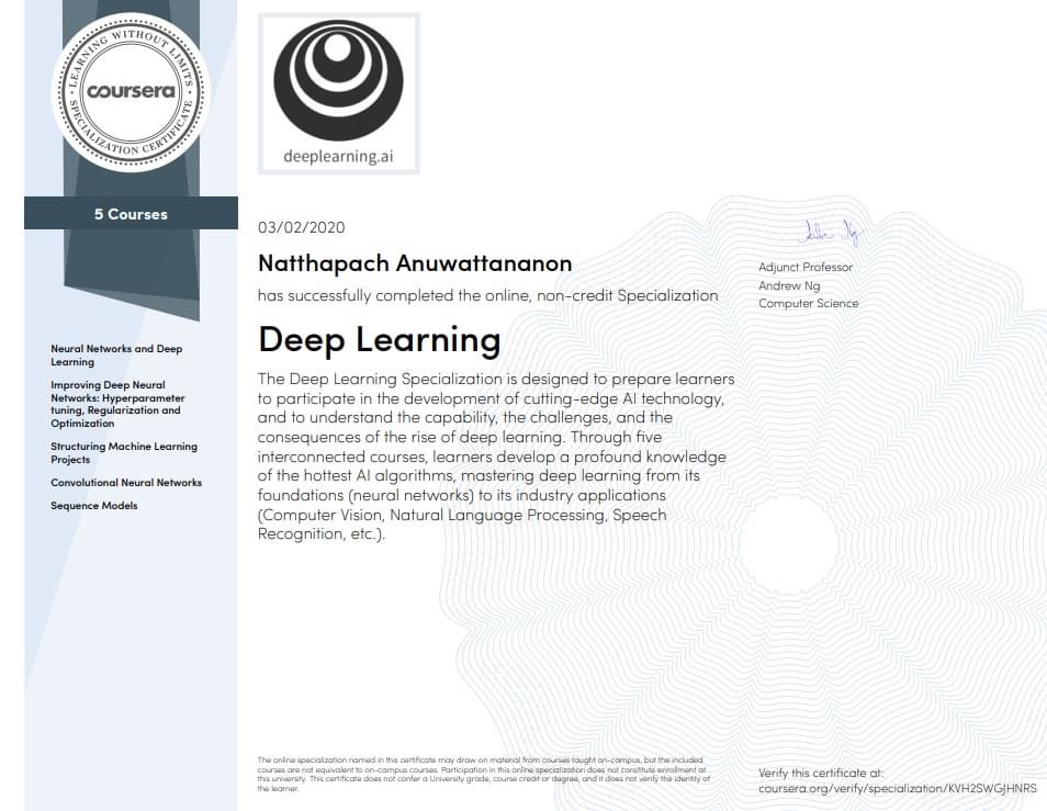 Deep Learning Specification